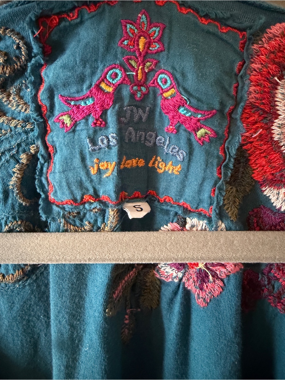 Johnny Was Embroidered Floral Teal Dress Vneck Aline Boho size Small - Picture 3 of 6